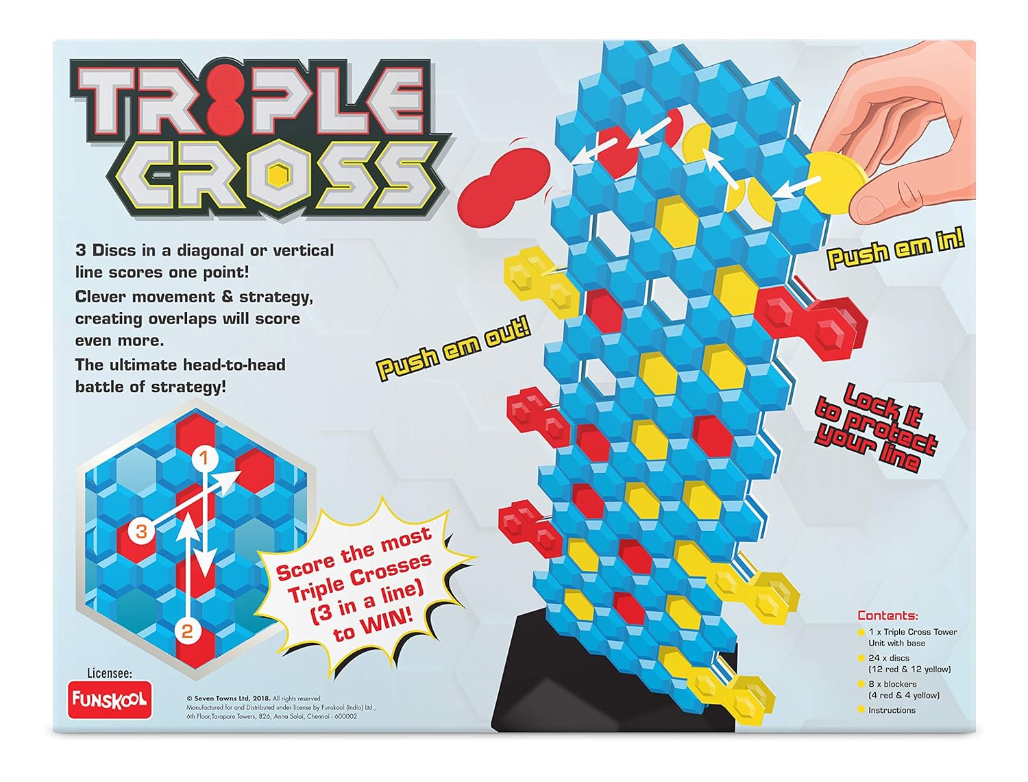 Funskool Triple Cross Strategy Game – Fun Family Board Game for Kids & Adults (6+)