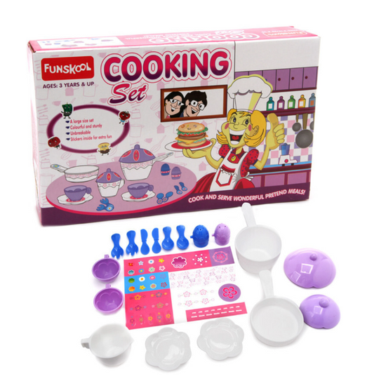cooking set for kids 
kitchen set for kids 
pretend play kitchen set 
cooking toy set 
role play toys for kids 
toy kitchen set 
kitchen toys for girls 