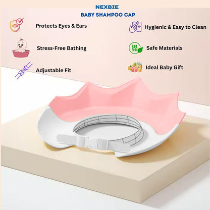 NEXBIE Adjustable Baby Shampoo Cap for Bathing, Soft Silicone, Waterproof Eye & Ear Protection