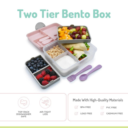melii 2 Tier Bento 6 Compartment Lunch Box with Spoon & Fork