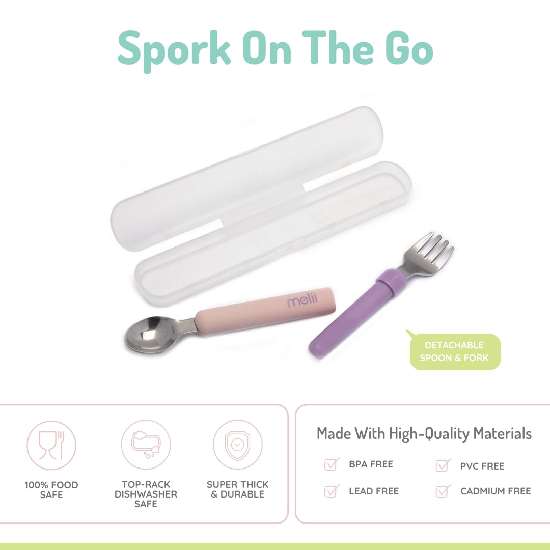 melii Spork On The Go Travel Utensils for Babies & Toddlers, Detachable Fork and Spoon with Carrying Case