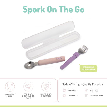 melii Spork On The Go Travel Utensils for Babies & Toddlers, Detachable Fork and Spoon with Carrying Case