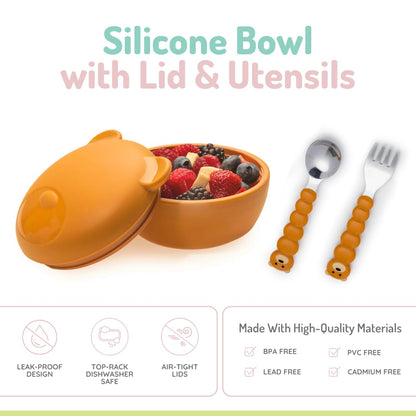 melii Silicone Bowl with Lid & Utensils, 350ml