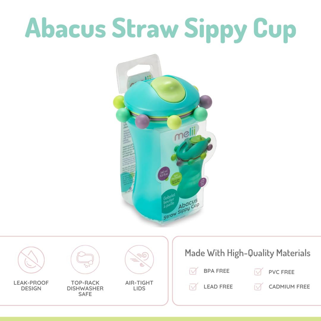 melii Abacus Straw Sippy Cup 340ml for Baby & Toddler, Leak Proof, Flip Top Straw