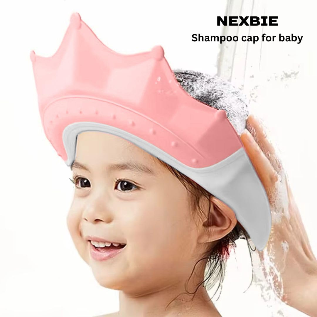 NEXBIE Adjustable Baby Shampoo Cap for Bathing, Soft Silicone, Waterproof Eye & Ear Protection