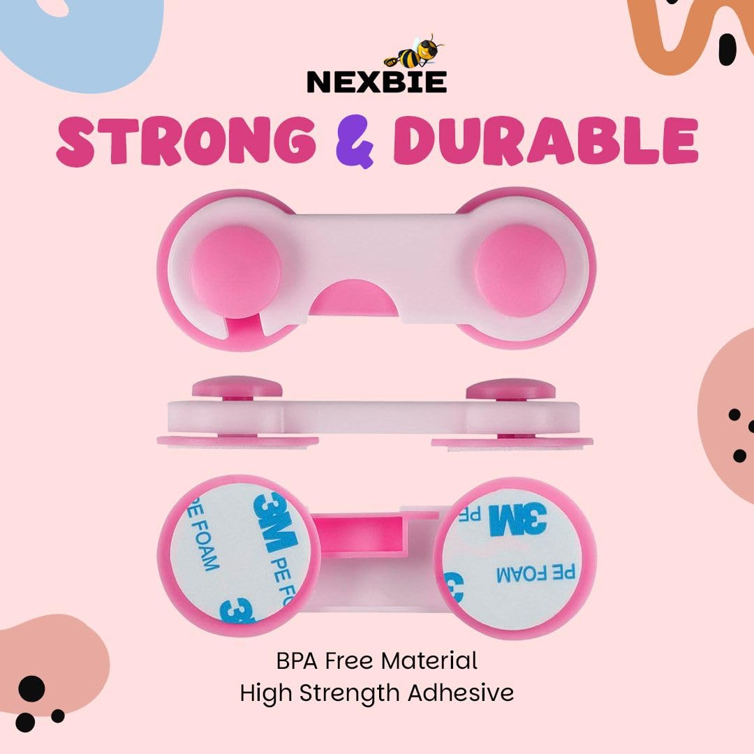 Nexbie Baby Safety Locks with Dual Adhesive Tape, Child Proof, Pack of 5