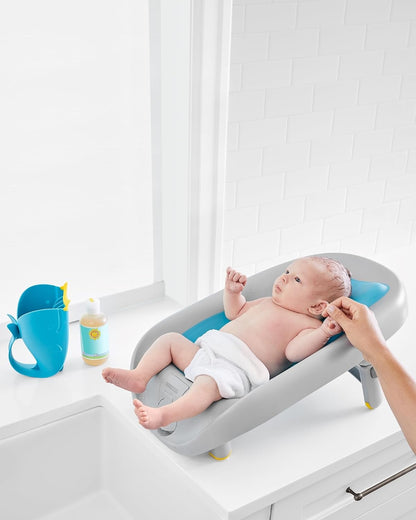 Skip Hop Moby Recline & Rinse Baby Bather, 2-Position Recline, Foldable Bath Support, Blue