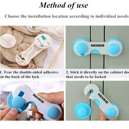 Nexbie Baby Safety Locks with Dual Adhesive Tape, Child Proof, Pack of 5