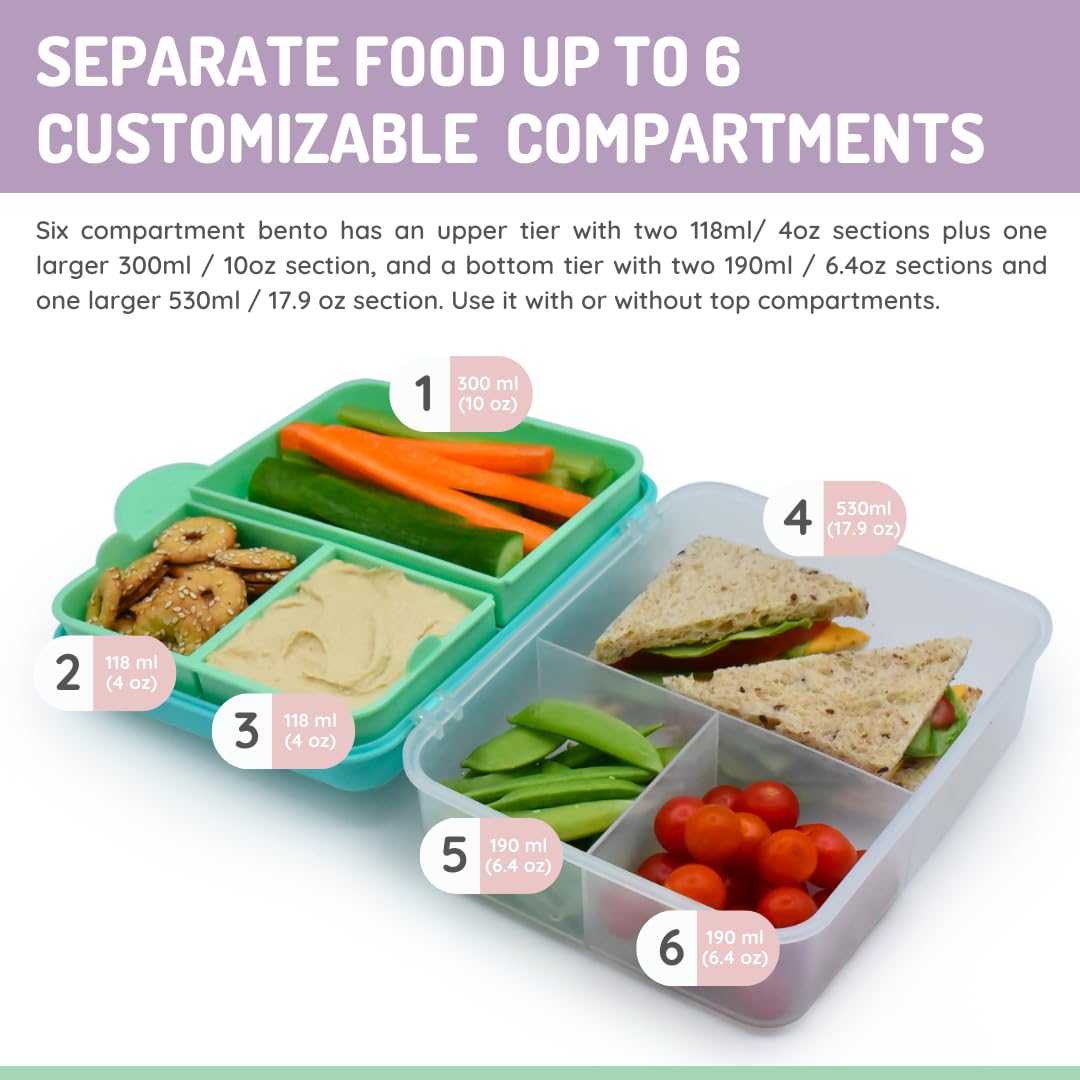 melii 2 Tier Bento 6 Compartment Lunch Box with Spoon & Fork