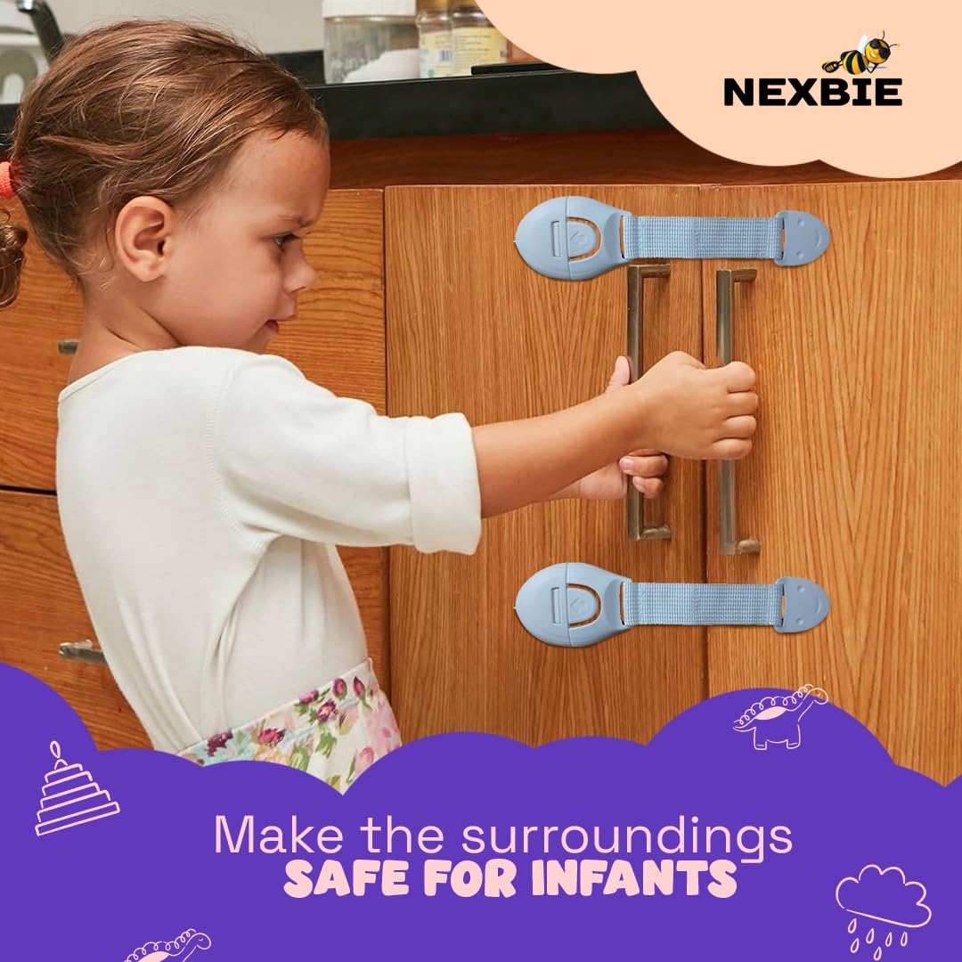 Nexbie Baby Safety Locks for Cabinet, Drawer, Fridge & Cupboard, White, Pack of 10