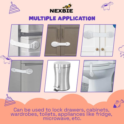 Nexbie Baby Safety Locks for Cabinet, Drawer, Fridge & Cupboard, White, Pack of 10