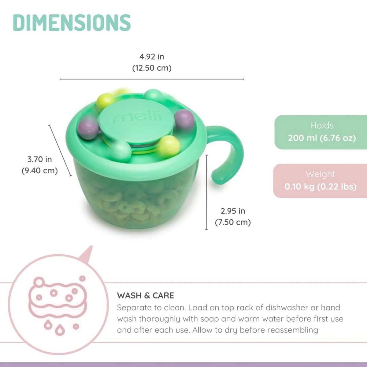melii Abacus Snack Container for Kids, Toddlers & Baby with Removable Food Trap, Spill-Proof Lid