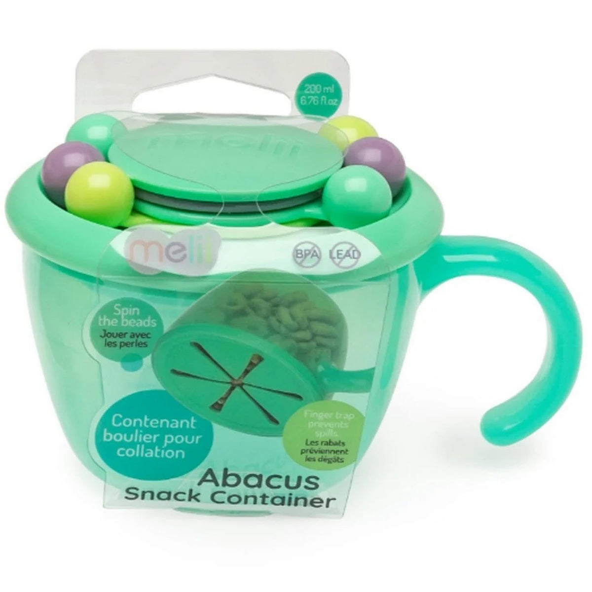 melii Abacus Snack Container for Kids, Toddlers & Baby with Removable Food Trap, Spill-Proof Lid