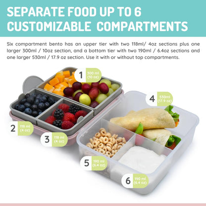 melii 2 Tier Bento 6 Compartment Lunch Box with Spoon & Fork