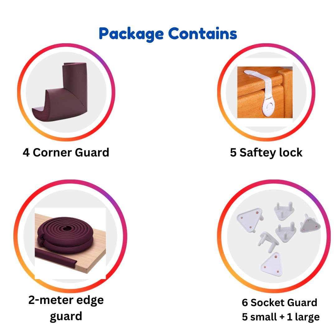 NEXBIE Baby Safety Kit with 2m Edge Guard, Corner Guards, Socket Guards & Child Safety Locks