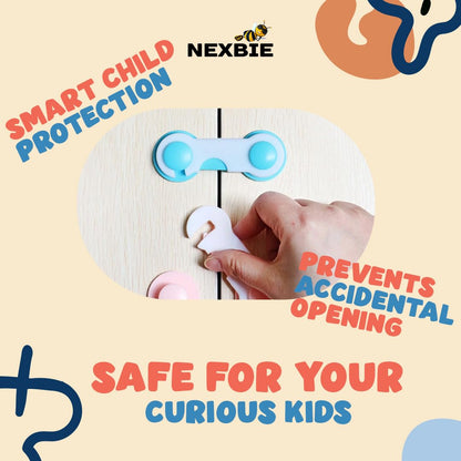 Nexbie Baby Safety Locks with Dual Adhesive Tape, Child Proof, Pack of 5