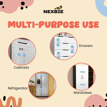 Nexbie Baby Safety Locks with Dual Adhesive Tape, Child Proof, Pack of 5