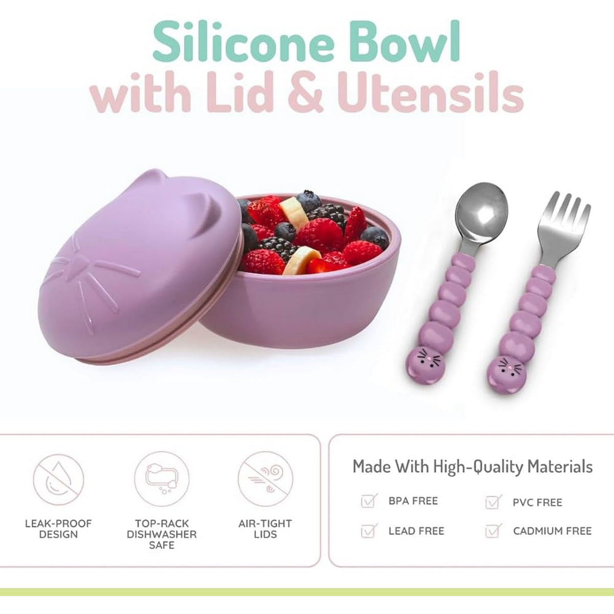 melii Silicone Bowl with Lid & Utensils, 350ml