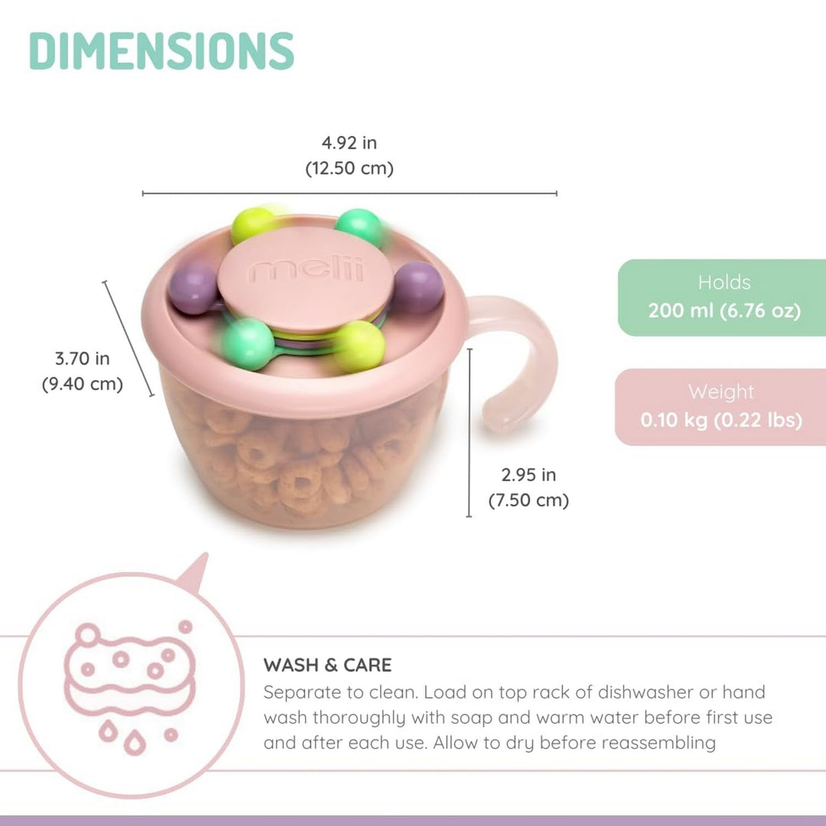 melii Abacus Snack Container for Kids, Toddlers & Baby with Removable Food Trap, Spill-Proof Lid