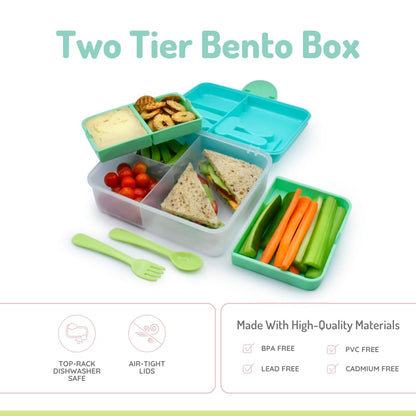 melii 2 Tier Bento 6 Compartment Lunch Box with Spoon & Fork
