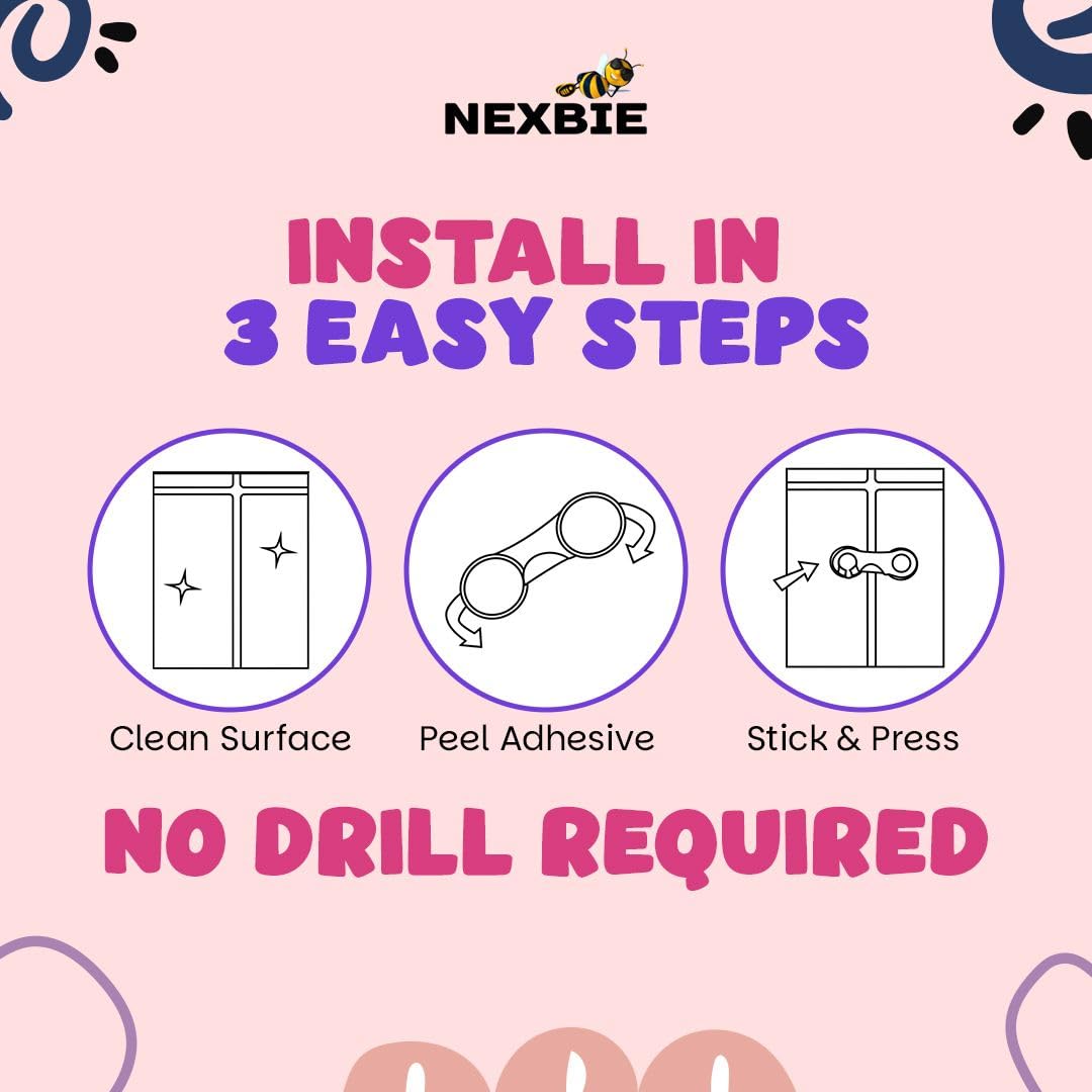 Nexbie Baby Safety Locks with Dual Adhesive Tape, Child Proof, Pack of 5