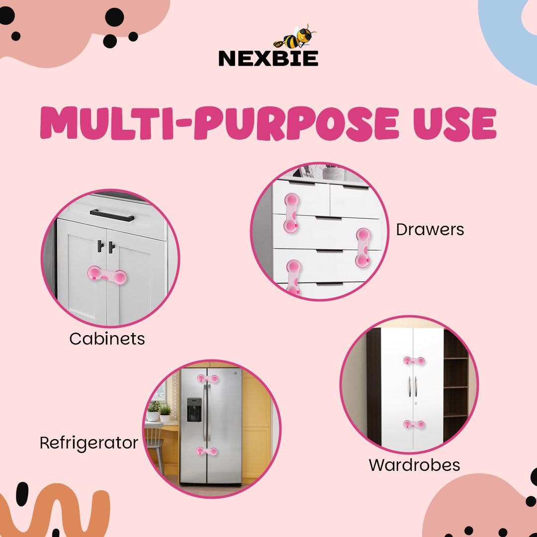 Nexbie Baby Safety Locks with Dual Adhesive Tape, Child Proof, Pack of 5