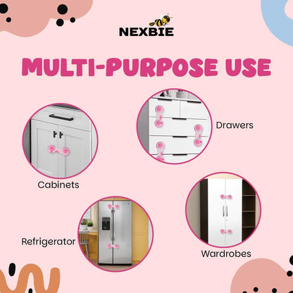 Nexbie Baby Safety Locks with Dual Adhesive Tape, Child Proof, Pack of 5