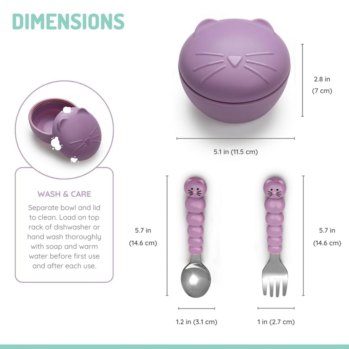 melii Silicone Bowl with Lid & Utensils, 350ml