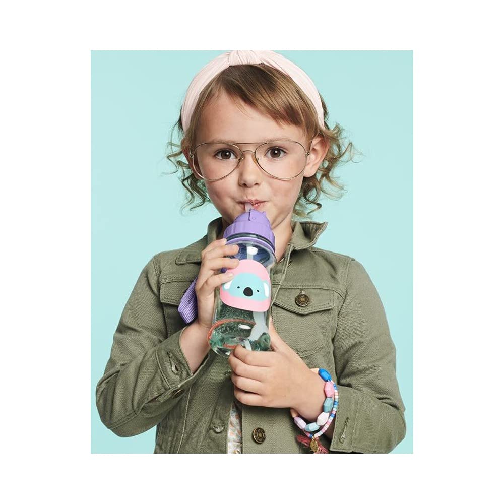 Skip Hop Zoo Straw Bottle for Kids, BPA-Free & PVC-Free Flip-Top Straw Sipper