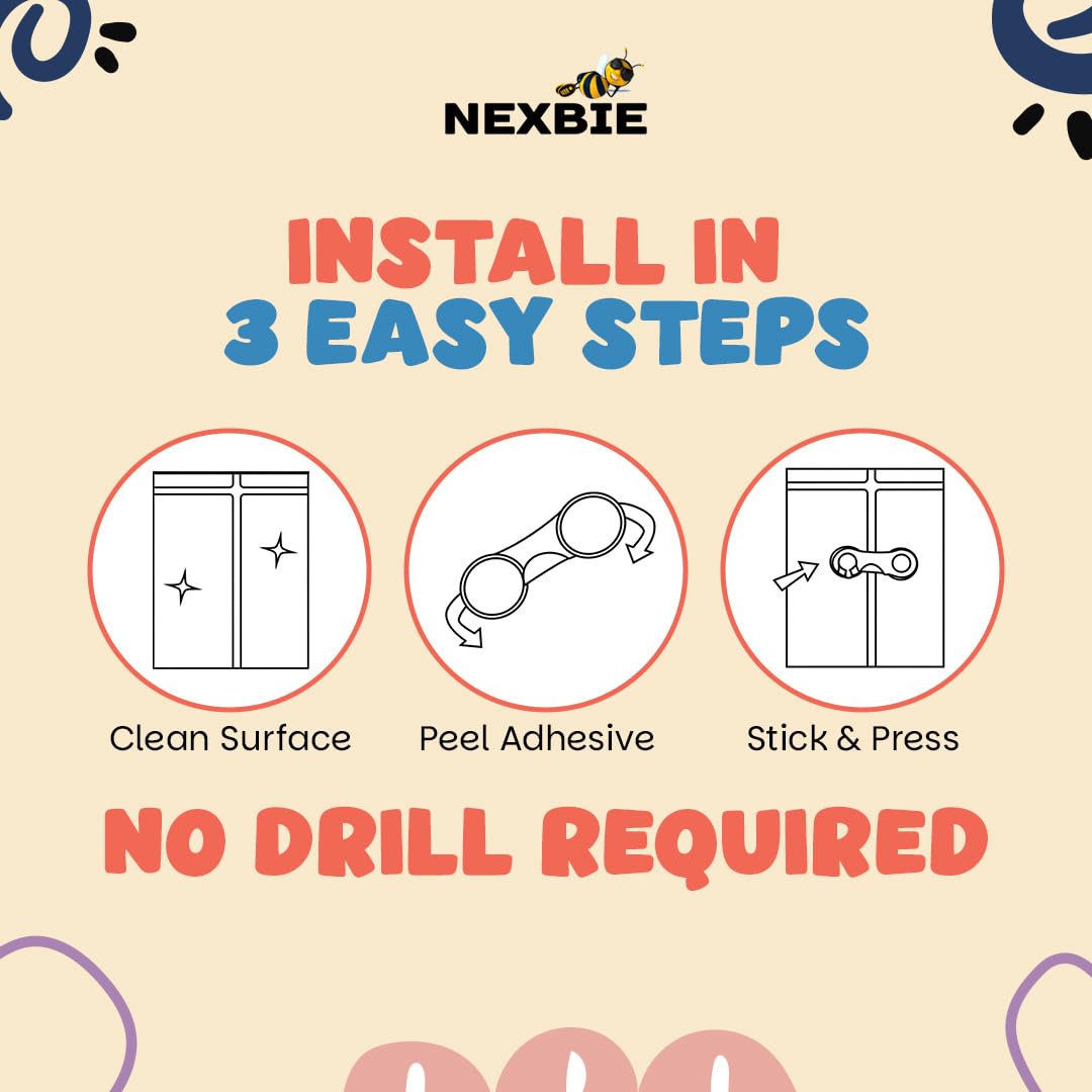 Nexbie Baby Safety Locks with Dual Adhesive Tape, Child Proof, Pack of 5
