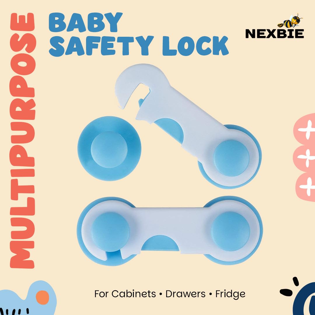 Nexbie Baby Safety Locks with Dual Adhesive Tape, Child Proof, Pack of 5