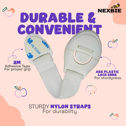Nexbie Baby Safety Locks for Cabinet, Drawer, Fridge & Cupboard, White, Pack of 10