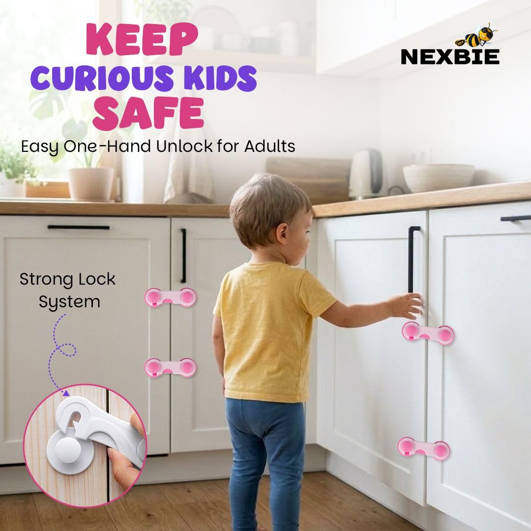 Nexbie Baby Safety Locks with Dual Adhesive Tape, Child Proof, Pack of 5