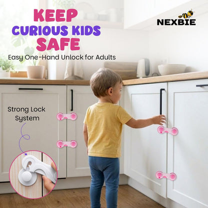 Nexbie Baby Safety Locks with Dual Adhesive Tape, Child Proof, Pack of 5