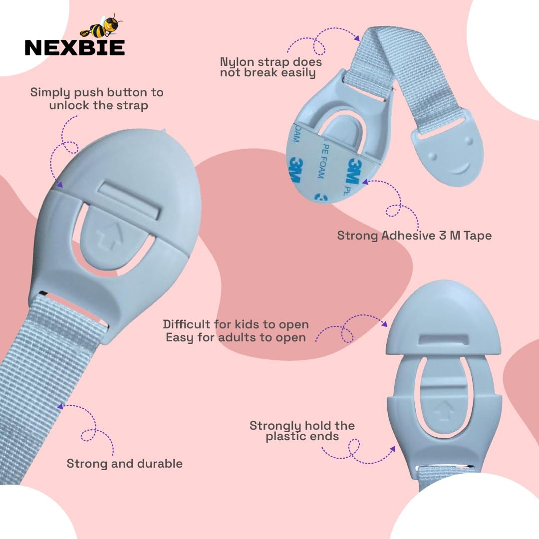 Nexbie Baby Safety Locks for Cabinet, Drawer, Fridge & Cupboard, White, Pack of 10