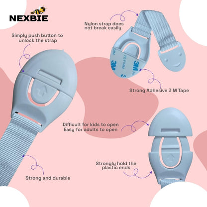 Nexbie Baby Safety Locks for Cabinet, Drawer, Fridge & Cupboard, White, Pack of 10