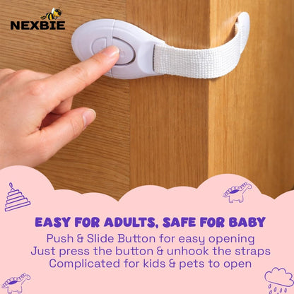 Nexbie Baby Safety Locks for Cabinet, Drawer, Fridge & Cupboard, White, Pack of 10