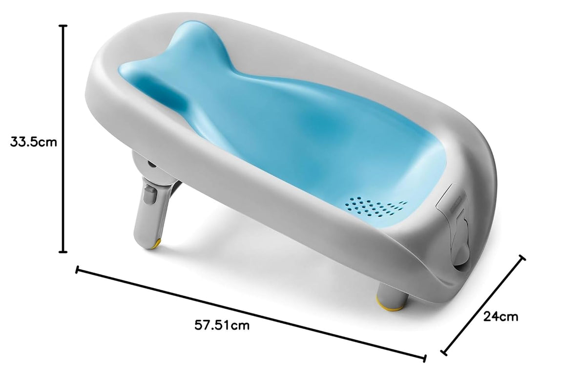 Skip Hop Moby Recline & Rinse Baby Bather, 2-Position Recline, Foldable Bath Support, Blue