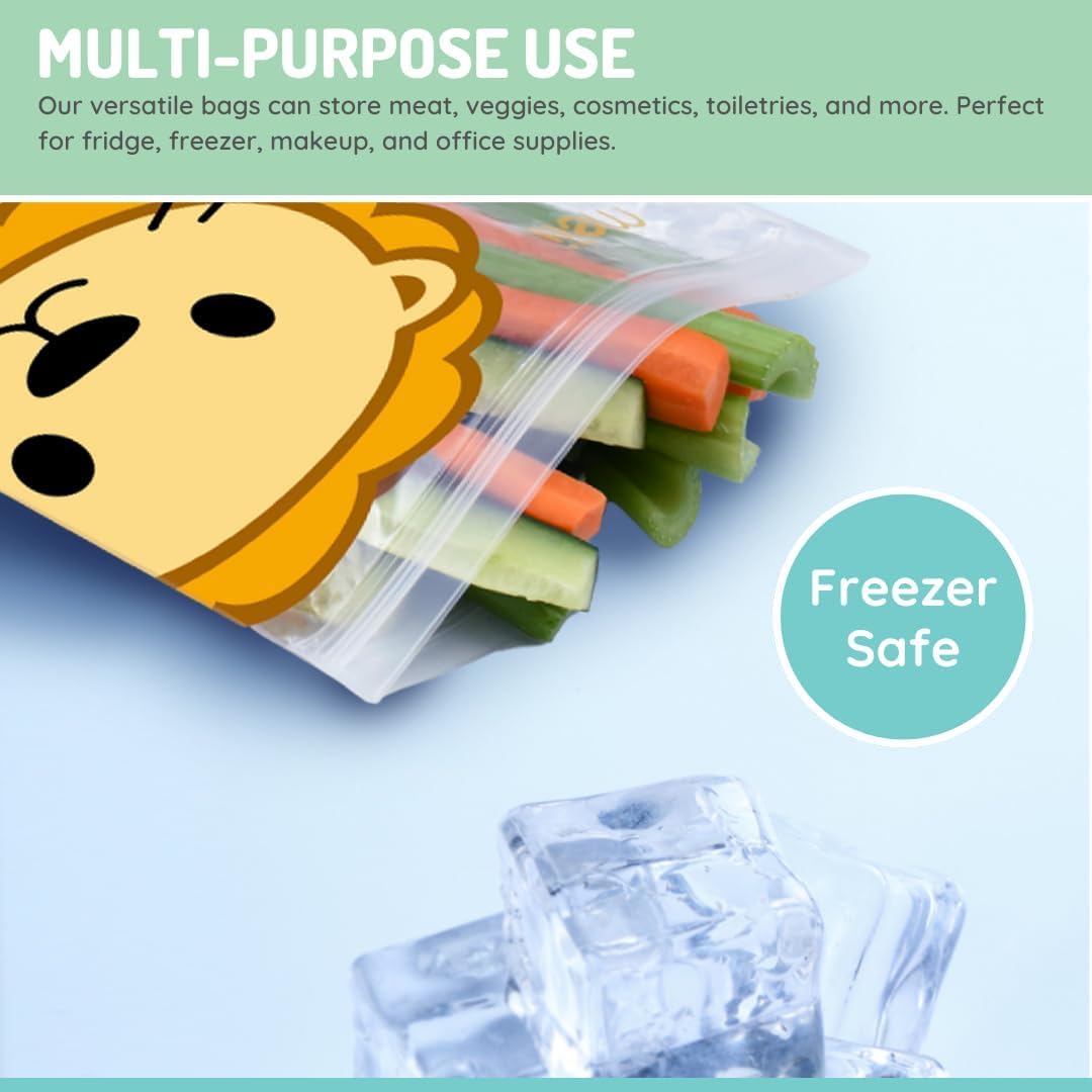melii Reusable EVA Animal Snack Bags, Pack of 4, Leak Resistant, Washable & Reusable