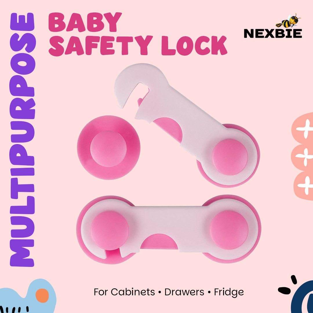 Nexbie Baby Safety Locks with Dual Adhesive Tape, Child Proof, Pack of 5