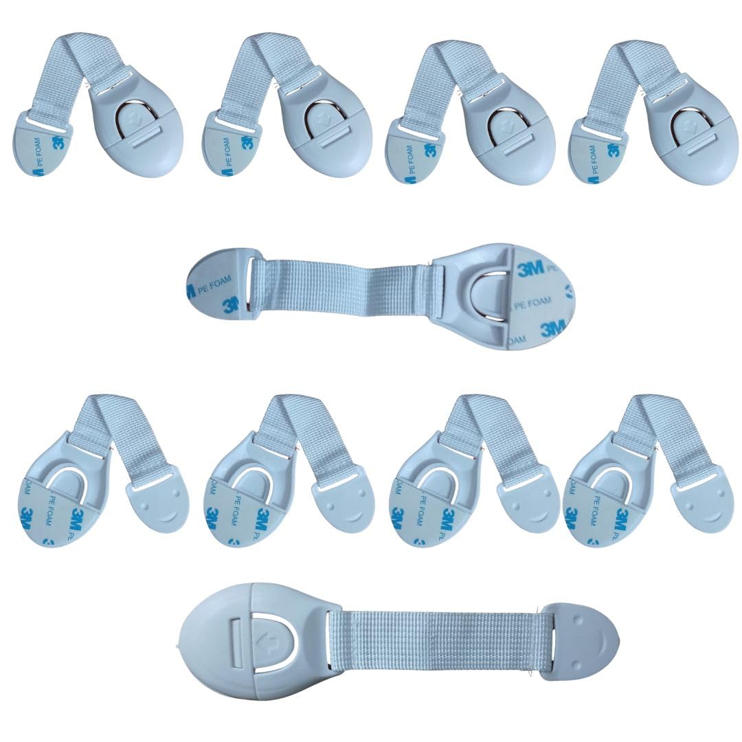 Nexbie Baby Safety Locks for Cabinet, Drawer, Fridge & Cupboard, White, Pack of 10