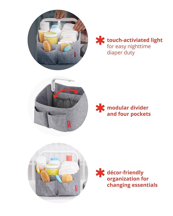 Skip Hop Light Up Diaper Caddy with Touch-Sensitive Light Handle, Grey, 13L
