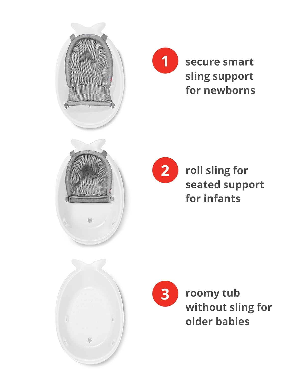 Skip Hop Moby Smart Sling 3-Stage Baby Bath Tub with Drain Plug