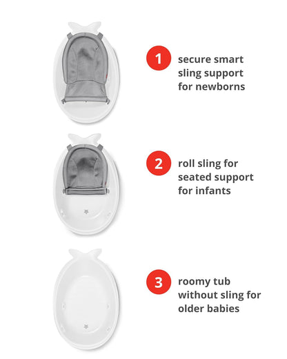 Skip Hop Moby Smart Sling 3-Stage Baby Bath Tub with Drain Plug