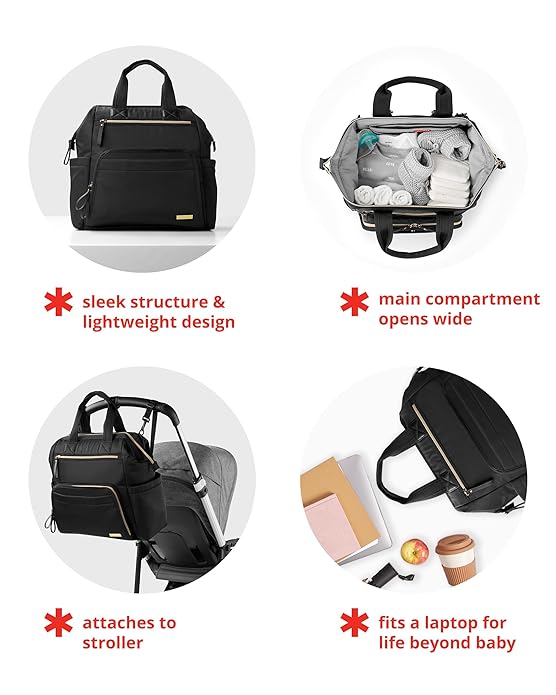Skip Hop Mainframe Wide Open Diaper Backpack, Lightweight Diaper Bag with Changing Pad, Charcoal