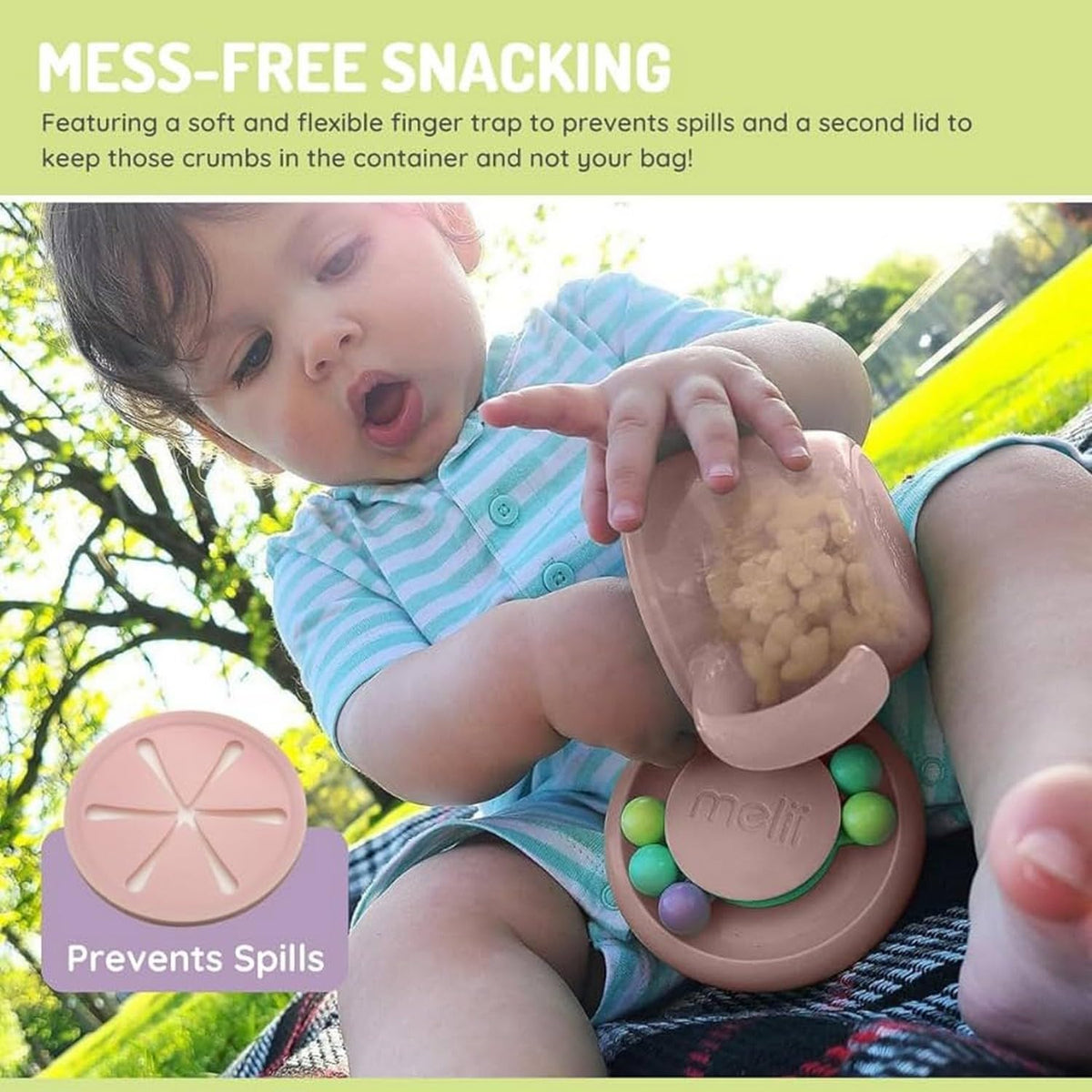 melii Abacus Snack Container for Kids, Toddlers & Baby with Removable Food Trap, Spill-Proof Lid