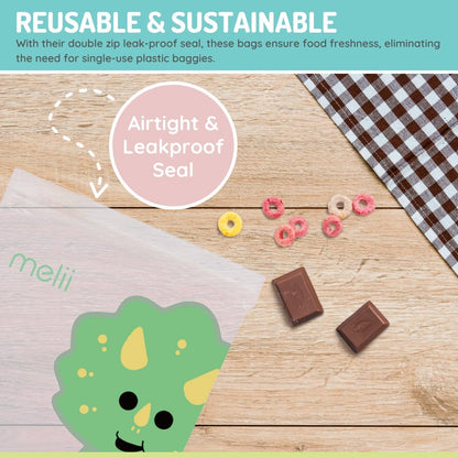 melii Reusable EVA Animal Snack Bags, Pack of 4, Leak Resistant, Washable & Reusable