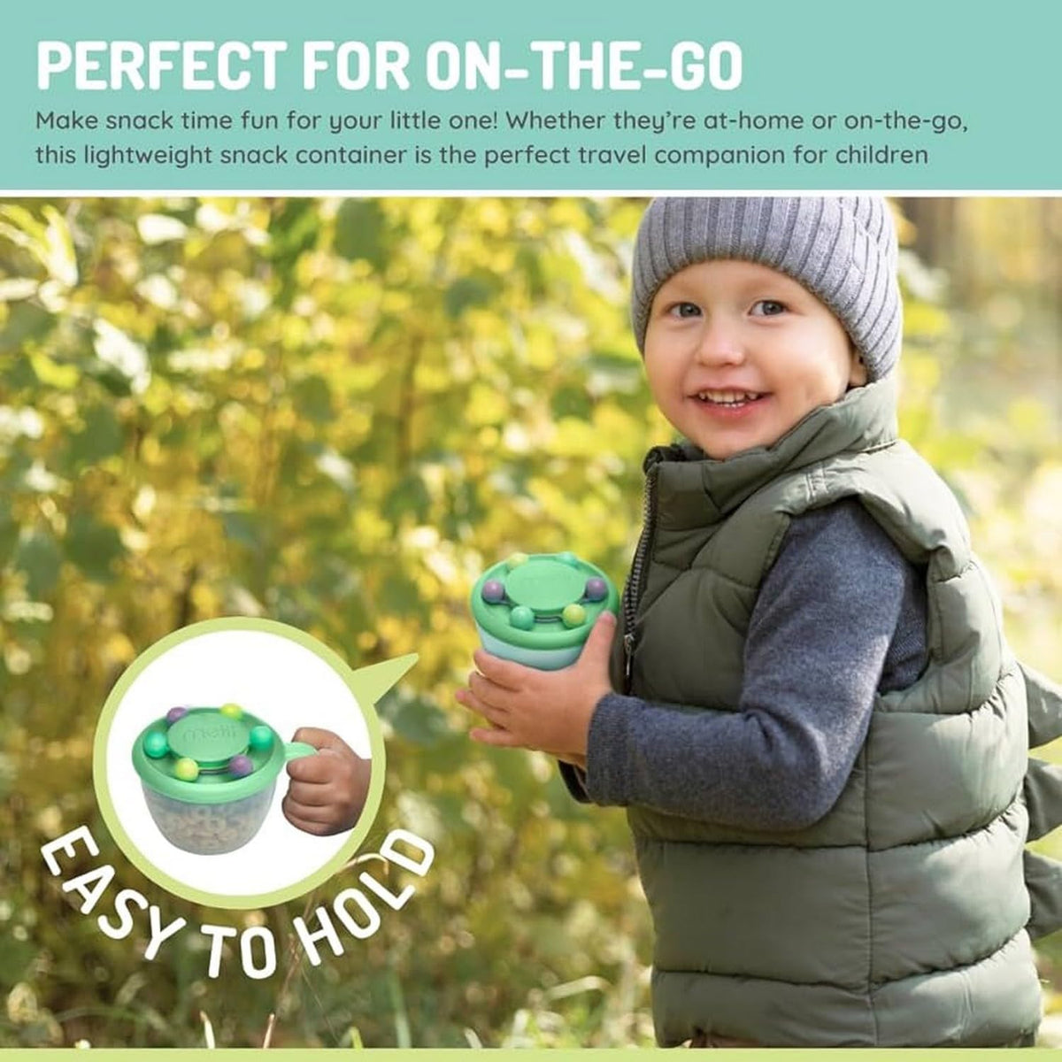melii Abacus Snack Container for Kids, Toddlers & Baby with Removable Food Trap, Spill-Proof Lid