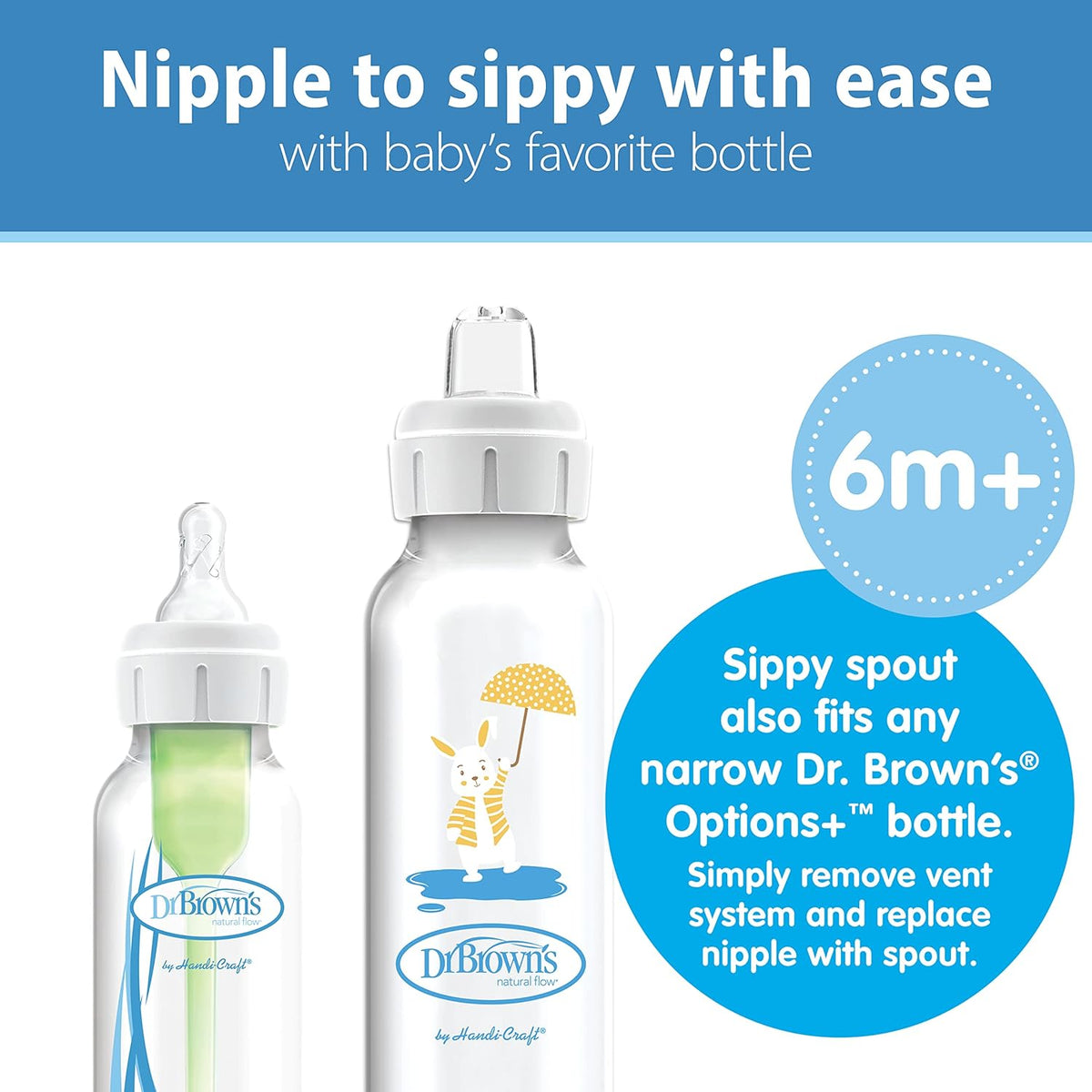 Dr. Brown's Narrow Options+ Sippy Spout Baby Bottle 8oz/250ml - Bunny