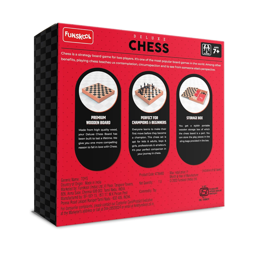 Funskool Deluxe Wooden Chess Set – Classic Strategy Board Game for Kids & Adults (7+)